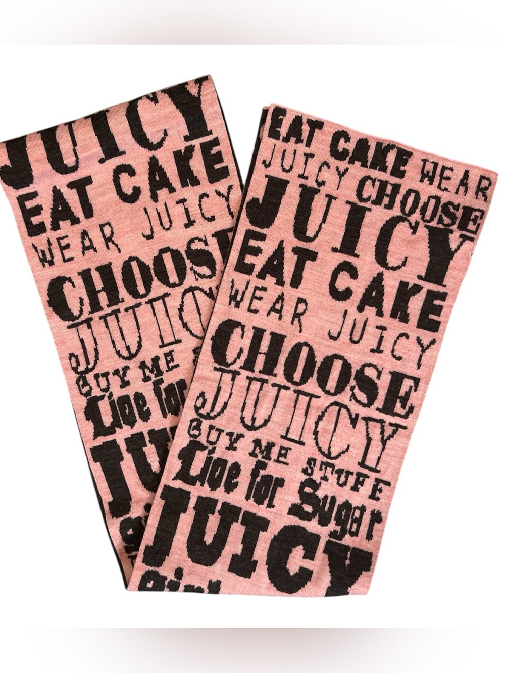 Juicy Couture Reversible Scarf Pink Black Logo Graphic Wool Blend NWT